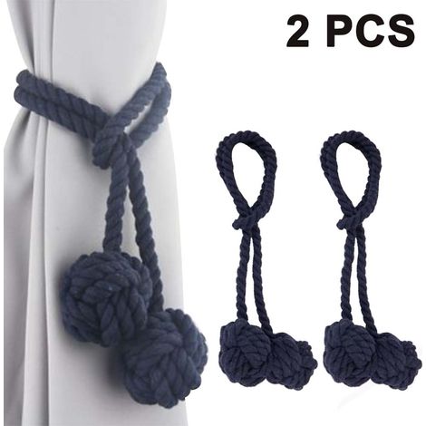 Attache Rideau Coton - Boule Tissée Main - Longueur 117 cm - Diamètre Boule 6,5 cm - Pour Rideaux Épais ou Légers - Lot de 2 (1/5)