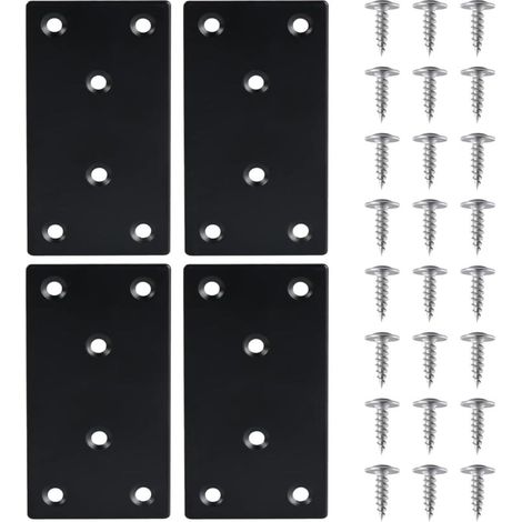 AMXCNOY 4 Stück Flachwinkel-Befestigungsplatten aus Edelstahl, perforierte Platten mit Schrauben, Metallwinkel, 48971,8 mm, schwarze Stahlplatte, für Möbelreparatur und -verbindungen (1/4)