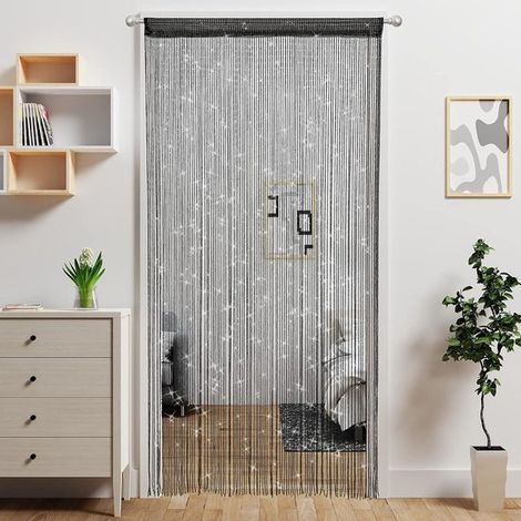 Rideau de porte à paillettes - Rideau anti-mouches - Moustiquaire - Rideau moustiquaire - Avec pompons - Convient aux portes - 100 x 200 cm - Fibre de polyester - Noir (1/5)