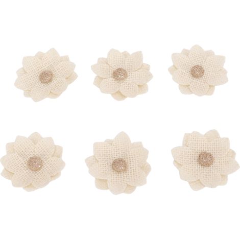 Six fleurs en lin en forme de lotus, fleurs en lin rétro européennes à faire soi-même, fleurs en tissu blanc faites à la main, idéales pour les mariages. (1/5)