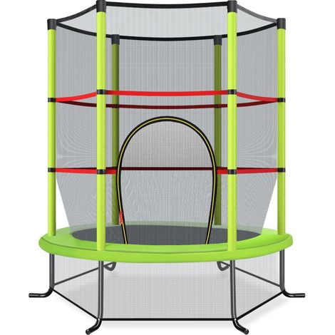 Trampoline enfant vert Ø165 cm en acier avec filet de sécurité 360 et pieds renforcés pour jardin, terrasse et intérieur (1/5)