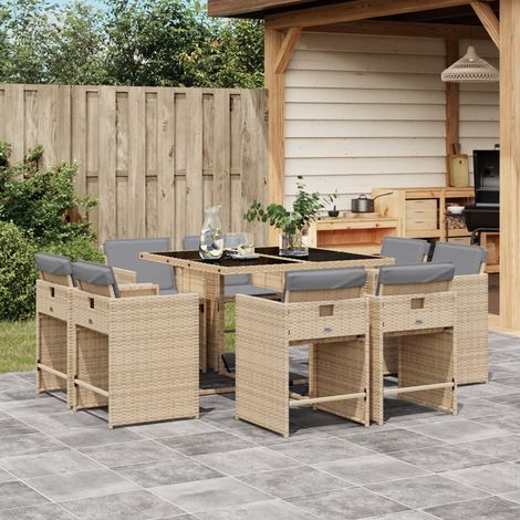 vidaXL 9-tlg. Garten-Essgruppe mit Kissen Beigemischung Poly Rattan (1/5)