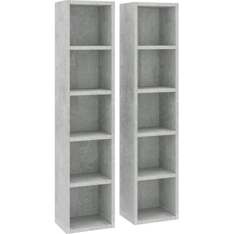 Bonnevie – Lot de 2 étagères de rangement pour CD/DVD – 5 compartiments – Dimensions 21x16x93,5 cm – Matériau aggloméré gris béton - OIB6355E (1/4)