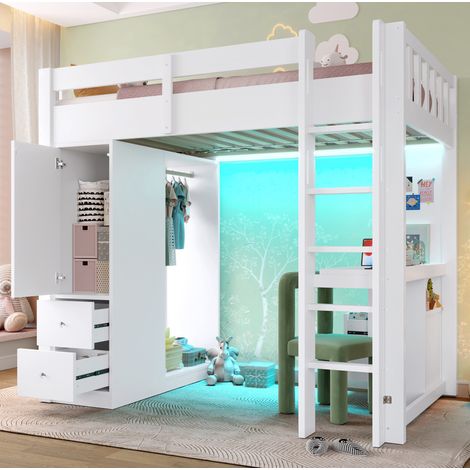 letto camera 90x200 con scrivania LED USB salvaspazio HAVRYA (1/5)