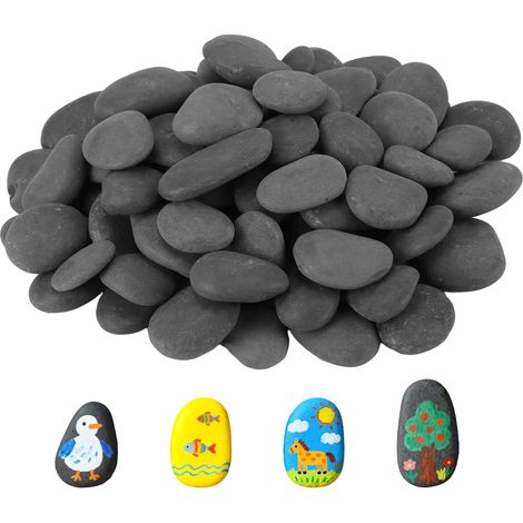 80 Galets à Peindre Naturels Plats 3-5 cm Surface Lisse Gris Noir pour Décoration de Jardin Aquarium Bricolage DIY (1/5)