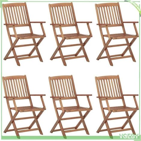 Chaise pliante - FAFEICY - 3074963 - Bois d'acacia massif - Pliable - Lot de 6 avec coussins taupe (1/5)