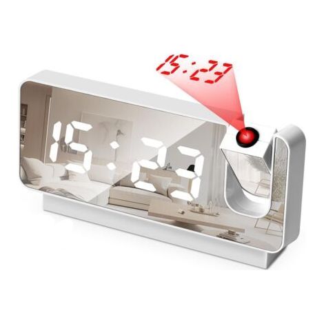 (White)Ceiling Projector Alarm Clock Projector Alarm Clock Digital Alarm Clock with Temperature Projector 180° LED Screen Digital Clock USB Port Setting (1/5)