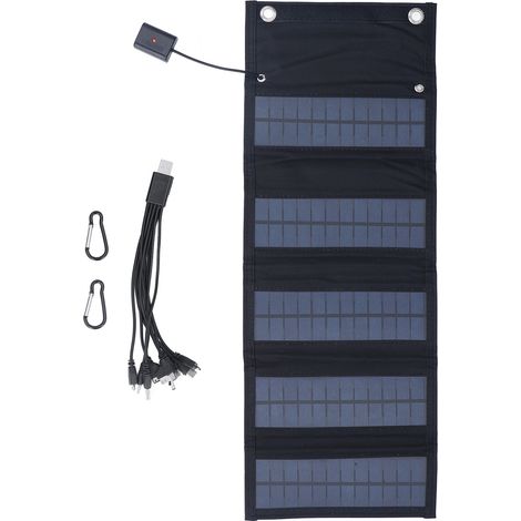 Panneau solaire pliable 9W noir, chargeur solaire portable à haut rendement pour randonnée extérieure (1/5)