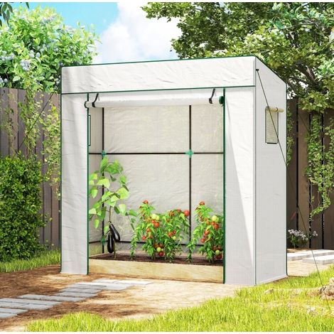 Invernadero túnel para tomates 196 x 77 x 197 cm con puerta enrollable y ventana de malla, blanco (1/5)