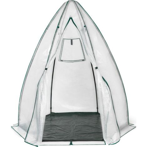 Terre Jardin – Serre de jardin polycarbonate forme dôme tipi – Hauteur 180 cm – Diamètre 160 cm – Bâche transparente avec porte zippée et fenêtre d'aération