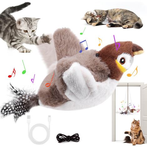 Jouet interactif pour chat oiseau battant des ailes avec son et herbe à chat réaliste électrique rechargeable USB (1/5)