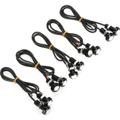 Lot de 10 feux antibrouillard/feux de jour à LED blancs œil d'aigle 10 W 18 mm pour voiture (phares avant, arrière et clignotants de recul). (1/5)