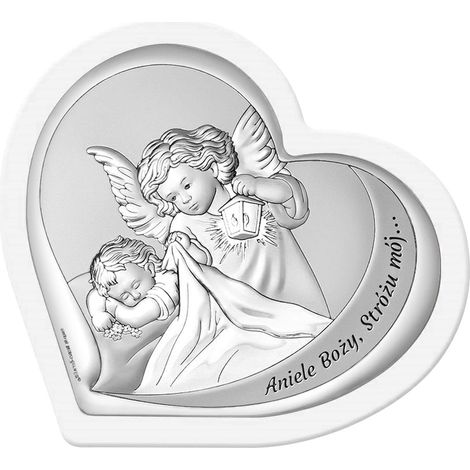 Quadro in argento con angelo custode, cornice a cuore bianco + incisione 6777-W 9,2 x 9 cm (1/5)