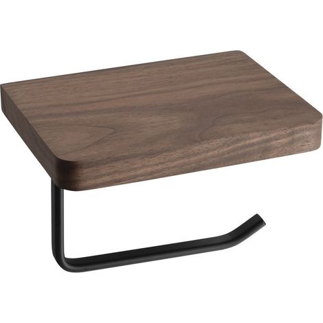Porte-papier toilette avec étagère, noir mat/noyer (1/3)