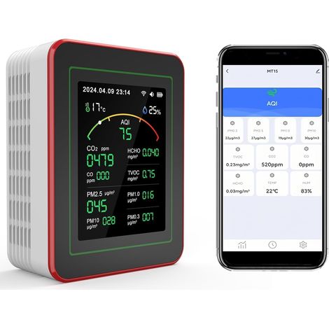 1 Moniteur Qualité Air, Écran LED, Capteur CO2 PM2.5, Analyseur VOC HCHO, Maison Bureau (1/5)