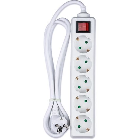 Multipresa Ciabatta Elettrica 5 Posti Schuko Spina Tipo Ibrido F + E Cavo Lunga 1,5 Metri Con Interruttore SKU-8766 (1/3)