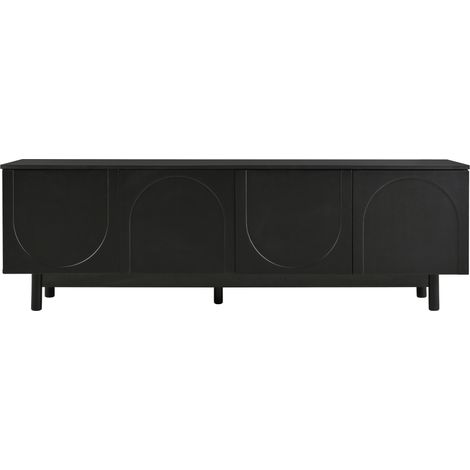Schwarzes modernes TV-Lowboard 175 x 38 x 56 cm mit 4 Türen und verstellbaren Einlegeböden (1/5)