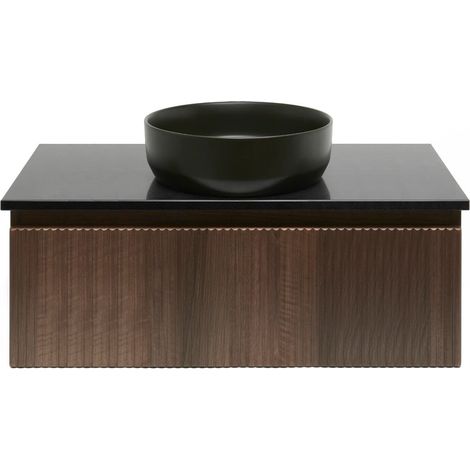 Swiss Aqua Technologies – Meuble sous vasque simple 98x30x44,8 cm – Comptoir en granit noir Absolut – Décor noyer Aida – SATEVO100NAZ (1/4)