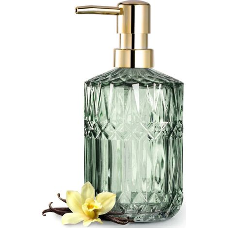 Distributeur de savon en verre transparent avec pompe en plastique ABS, distributeur de lotion pour la cuisine et la salle de bain (vert) (1/5)