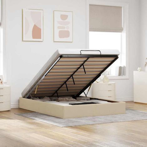Ottoman-Bett ohne Matratze Creme 140x200 cm Stoff