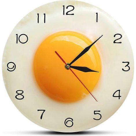 Horloge murale œuf au plat, œuf poché, horloge jaune d'œuf, horloge numérique à aiguilles, horloge murale créative en acrylique pour cantine et restaurant (1/5)