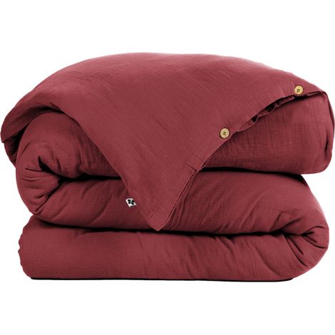 Housse de couette Gaze de Coton 260x240 cm GAIA Rouge Lie de vin