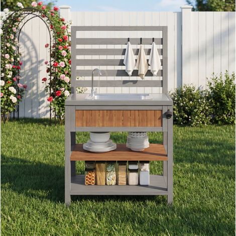 Gartenschrank mit Wasserbecken und Stauraum Massivholz OKMYHOME (1/5)