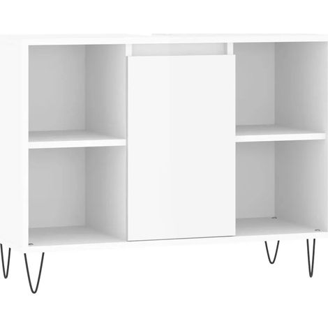Armario de baño con puerta y estantes 80 x 33 x 60 cm estilo industrial moderno de madera contrachapada blanco brillante 020049058 (1/5)