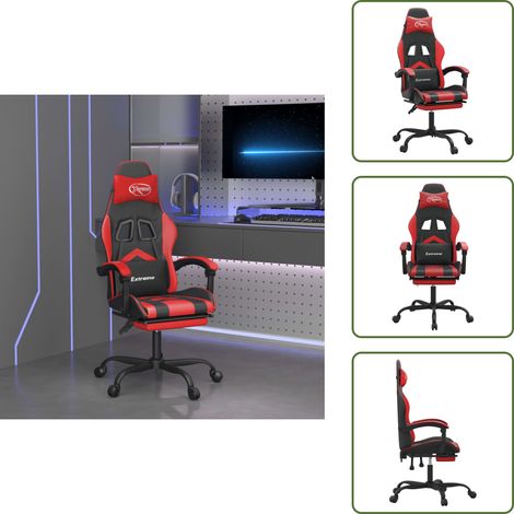 Silla de cuero sintético - vidaXL Silla gaming giratoria y reposapiés cuero sintético negro rojo - Silla con reposapiés