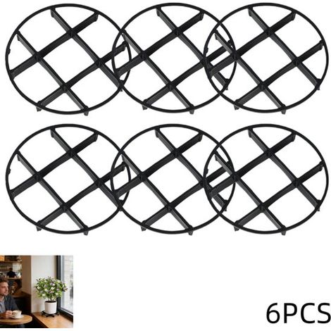 6 piezas, Soportes para macetas con drenaje, Elevador de platillo resistente al calor, Soporte transpirable para plantas, Negro, 12×12×1,5 cm (1/5)