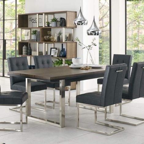 Table à manger extensible en chêne et métal brossé 190-240 RIMINI (1/5)