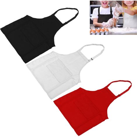 Kinderschürzen mit Taschen 3er-Set verstellbare Polyesterschürzen in Weiß, Rot und Schwarz DIY-Küchenserie für Kinder von 3–6 Jahren 56 cm (1/5)