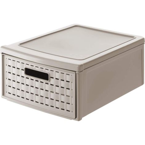 Rotho Country Cassettiera con 1 Cassetto in Rattan, Plastica (PP) senza BPA, Beige (Cappuccino), Piccolo/8.3 L, 35.0 x 26.0 x 14.5 cm