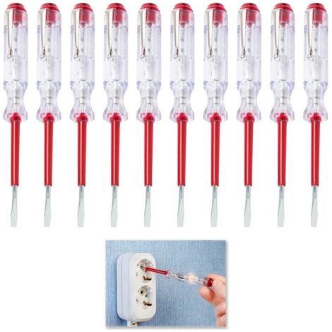 10 Pièces Tournevis Testeur Electricien, Testeur standard avec Tournevis Plat, 3 en 1, Testeur de Phase, pour Valider Connexions Électriques, 100V-500V, Outil Pratique pour Maison et Professionnels (1/5)
