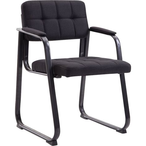 Silla de visita sillón de oficina sin ruedas costuras decorativas en tela negra soporte de metal negro BUR10220 (1/4)