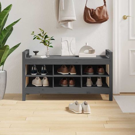 vidaXL Banc d'entrée Gris 110x40x60 cm Bois de pin massif (1/5)