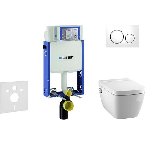 Geberit Kombifix - Installationselement für Wand-WC  mit Betätigungsplatte SIGMA20, Weiß/Chrom glänzend + Tece One  - Dusch WC und WC Sitz, randlos, SoftClose 110.302.00.5 NT4