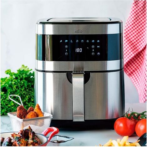 Friggitrice senza olio Ecofry, ricettario esclusivo in 3 lingue, touch screen, 8 programmi, 1700 W, capacità 5,5 l