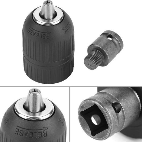Mandrin Visseuse Sans Clé 2-13mm, Clé à Choc Mandrin Perceuse 1/2 "-20UNF, avec Adaptateur 1/2", Outil d\'adaptation de Foret pour Conversion à Clé à Chocs (1/5)