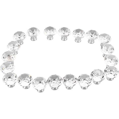 Lot de 20 boutons de porte en cristal, en alliage d'aluminium transparent, ronds, pour tiroirs de cuisine, placards, penderies, salles de bain et commodes. (1/5)