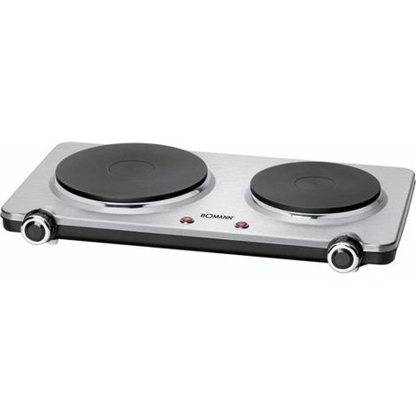 Bomann – Doppelkochplatte Edelstahl – 2 Kochplatten Ø 185mm 1500W und Ø 155mm 1000W – Stufenlos regelbare Thermostate – Hohe Standfestigkeit