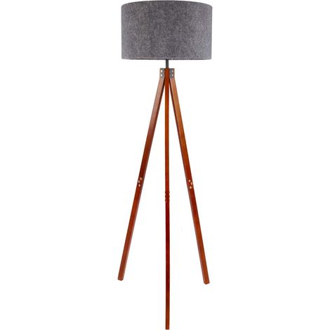 Standleuchte Stehlampe Beistellleuchte Holz 3-Bein Textil grau E27 Wohnzimmer