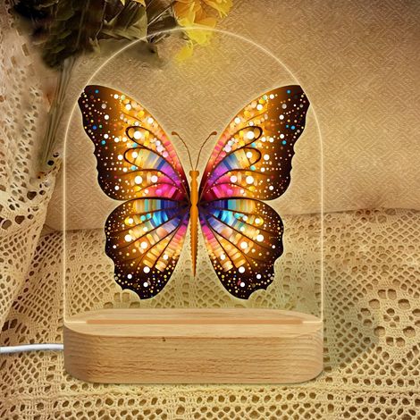 Veilleuse en forme d'arc avec papillon doré-rose pailleté Lampe LED 7 couleurs Décoration chambre enfant Cadeau baby shower (1/5)