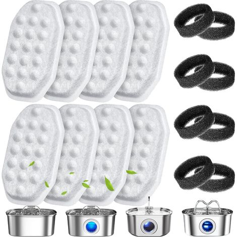 Lot de 16 filtres de rechange et préfiltres pour fontaine à eau pour chat de 3,2 L/108 oz en acier inoxydable avec indicateur de niveau d'eau. (1/5)