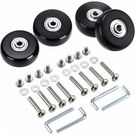 Lot de 4 Roues valise, pivotantes caoutchouc, diamètre 45mm, axe 30-35mm, pour bagages (1/4)