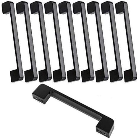 set of 10 black aluminium door handles – 128 mm center distance, T-shaped handles, screws included. (1/5)