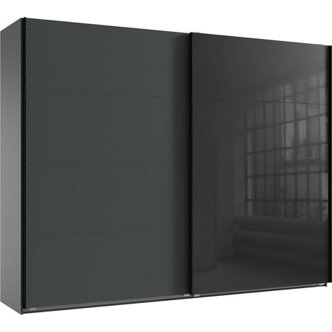 Armoire à portes coulissantes coloris graphite et verre coloris noir, rechampis graphite - Longueur 270 x Hauteur 208 x Profondeur 65 cm (1/2)