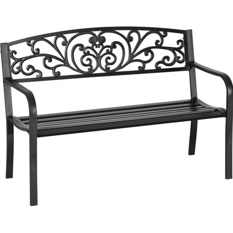 HOMVRA Gartenbank aus Metall für 2 Personen mit Rücken- und Armlehnen, 127 x 60 x 87 cm, Schwarz (1/5)