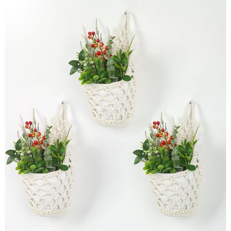 Macramé Porte-Plantes, Set de 3 Panier Suspendus Boho Décoratifs, Vases Muraux (1/5)
