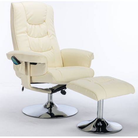 Fauteuil de massage inclinable en cuir PU avec repose-pieds et 5 points de massage, beige (1/5)